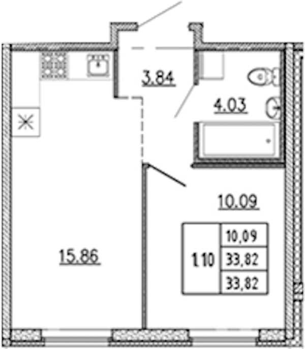 1-комнатная квартира 33.82 м², 1/22 эт., ЖК «Новые горизонты 2»